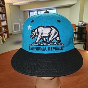 California Republic Embroidered Logo Snapback Hat Cap Turquoise with Black Brim